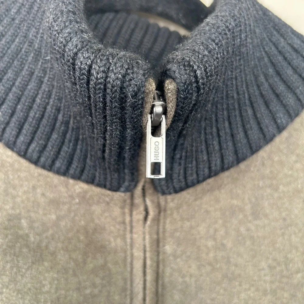 Hugo Men's Green Bomber Jacket Cashmere Wool Zip up Size XL - Picture 4 of 11